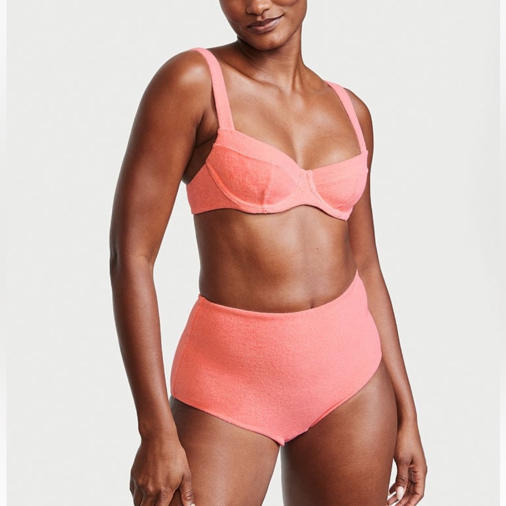 NWT Victoria’s Secret Pink Terry Cloth Bustier High Waisted Bikini Set